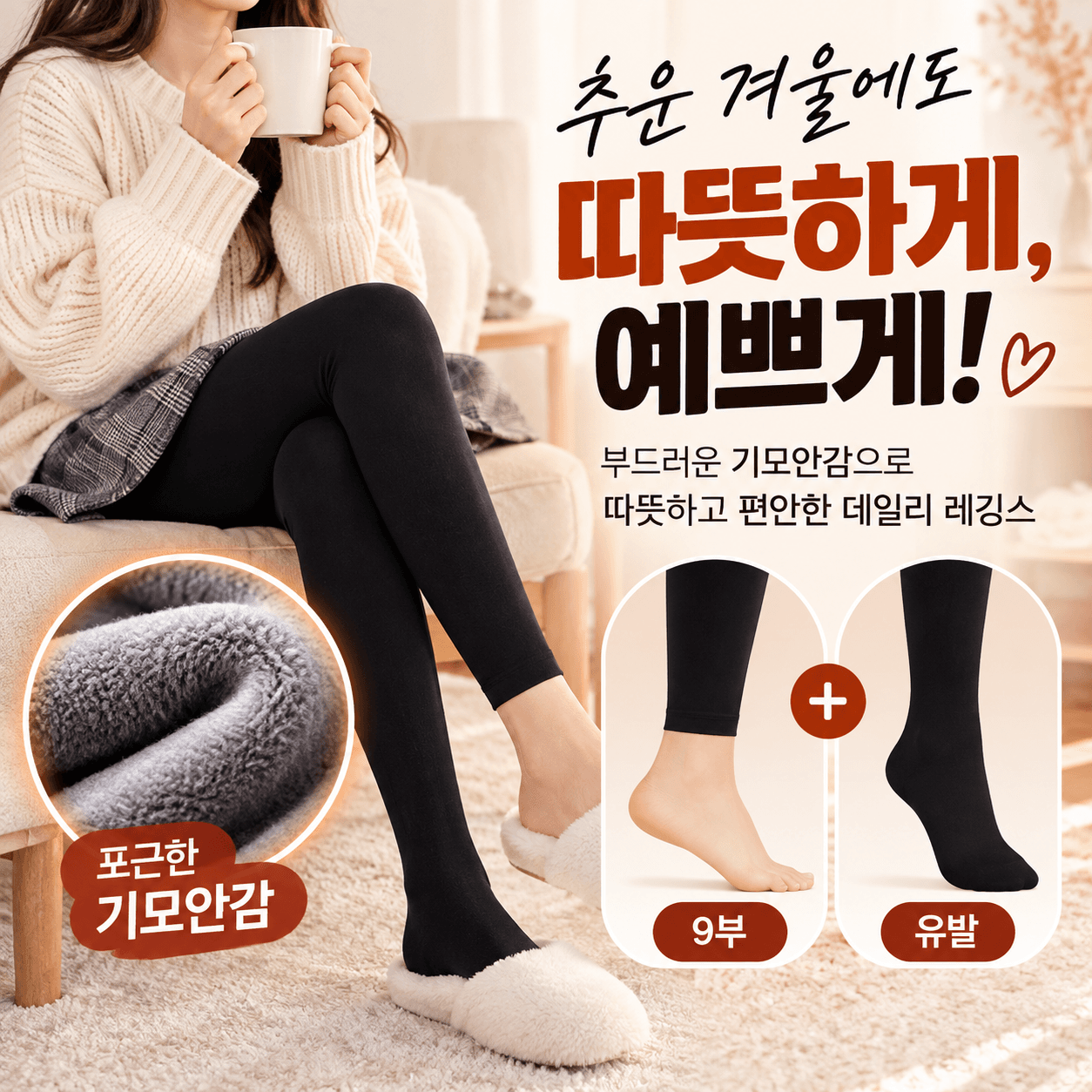 여성 타이즈 유발 9부 1+1 겨울 레깅스