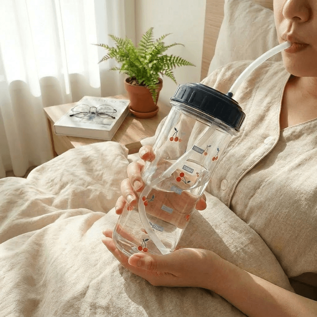 USLY 누워서 마신다 길다란 실리콘 빨대 물병 요양원 병원 환자 유치원 어린이집
