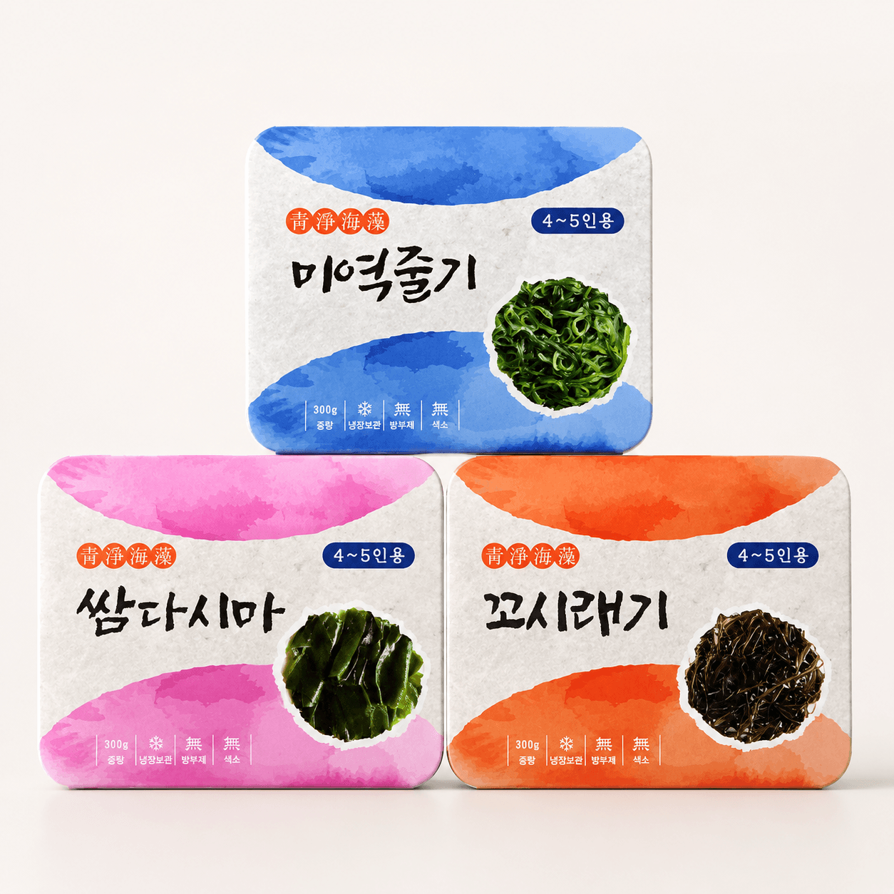 각화글로벌 미역줄기 꼬시래기 쌈다시마 무침 볶음 해초 반찬 3종세트 300g+300g+300g
