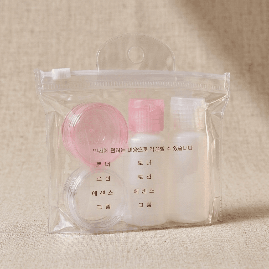 위크니카 화장품 소분용기 여행용공병 30ml 4종 세트 (스파즐라+파우치+네임택)