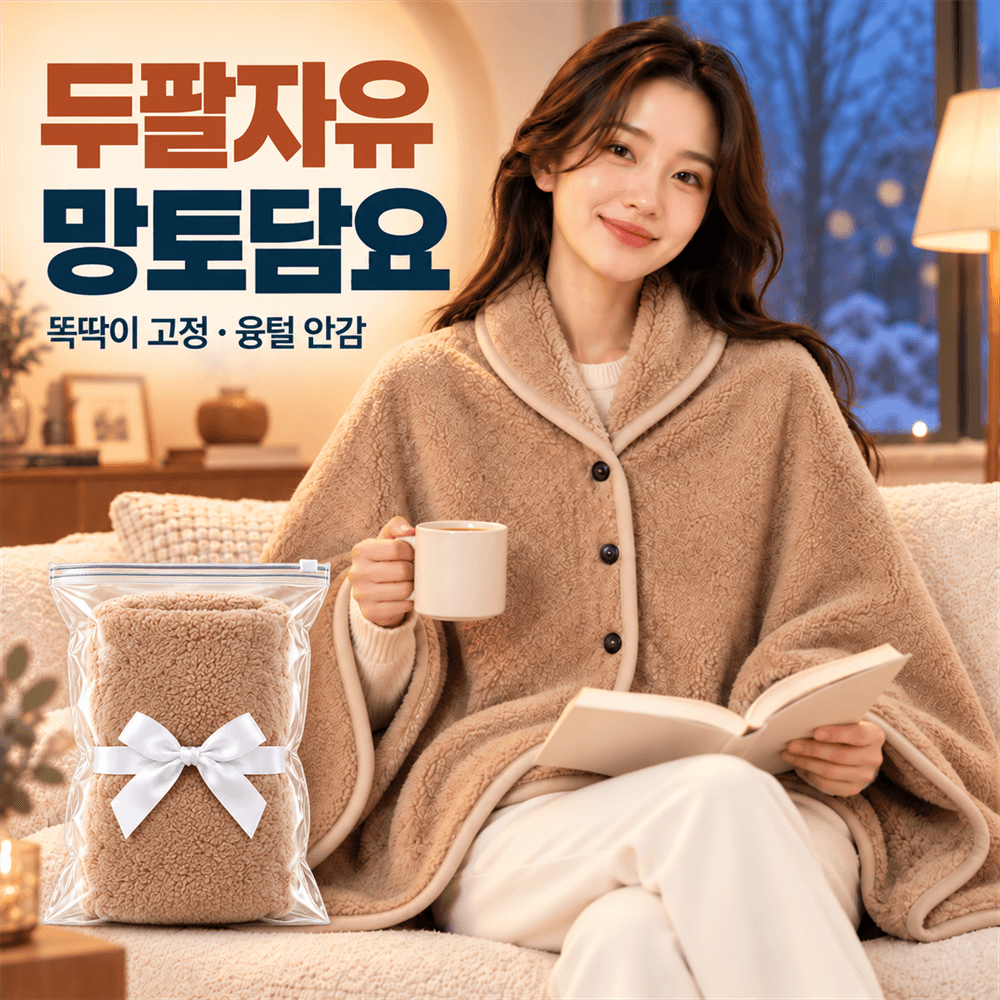 두팔자유 포근핏 똑딱이 극세사 망토담요